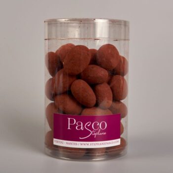 Boite de 200g d'Amandes Gianduja Cacao de Stéphane Pasco, artisan Chocolatier à Nantes et Vertou