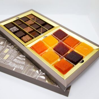 Coffret Duo de Plaisir de Stéphane Pasco, assortiment de 16 Chocolats et 9 Pâtes de Fruits, artisan Chocolatier à Nantes