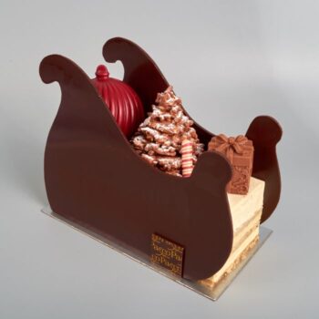 Bûche de Noël Avoriaz, une alliance du chocolat blond et des agrumes, de Stéphane Pasco, artisan Pâtissier à Nantes et Vertou